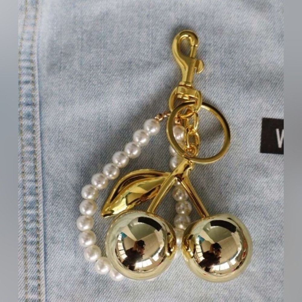 ✨NEW✨ Gold Cherry Keychain with Pearls Charm for bag 💼 purse